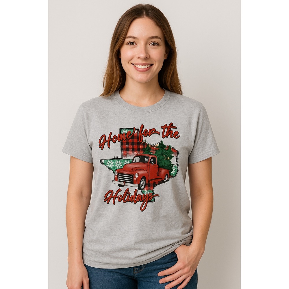NWOT Texas Christmas Truck Graphic T Shirt Home For The Holidays Gray‎ 2XL Tee